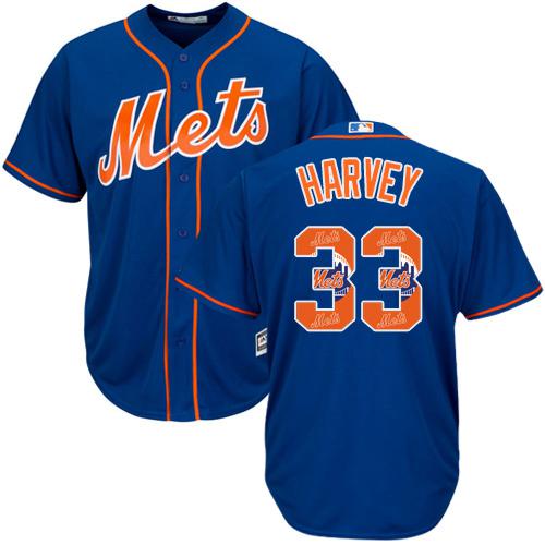 Mets #33 Matt Harvey Blue Team Logo Fashion Stitched MLB Jersey